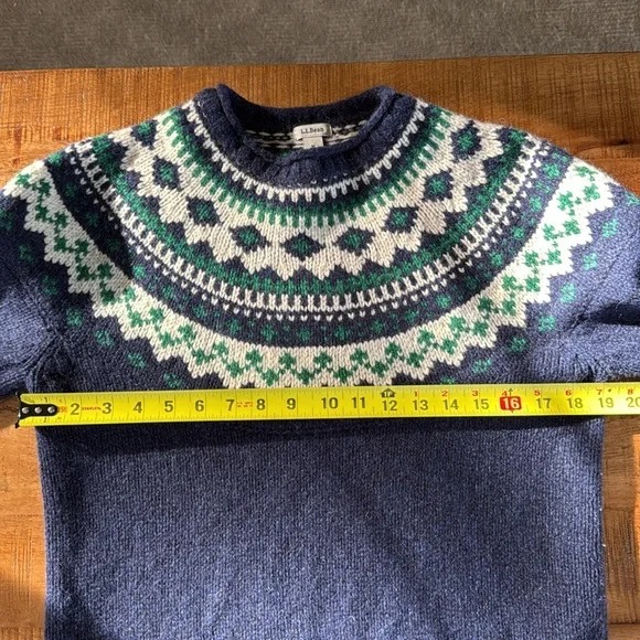 LL Bean Classic Heritage Fair Isle Navy Green 100% Lambs Wool Women’s Sweater M - Picture 7 of 17